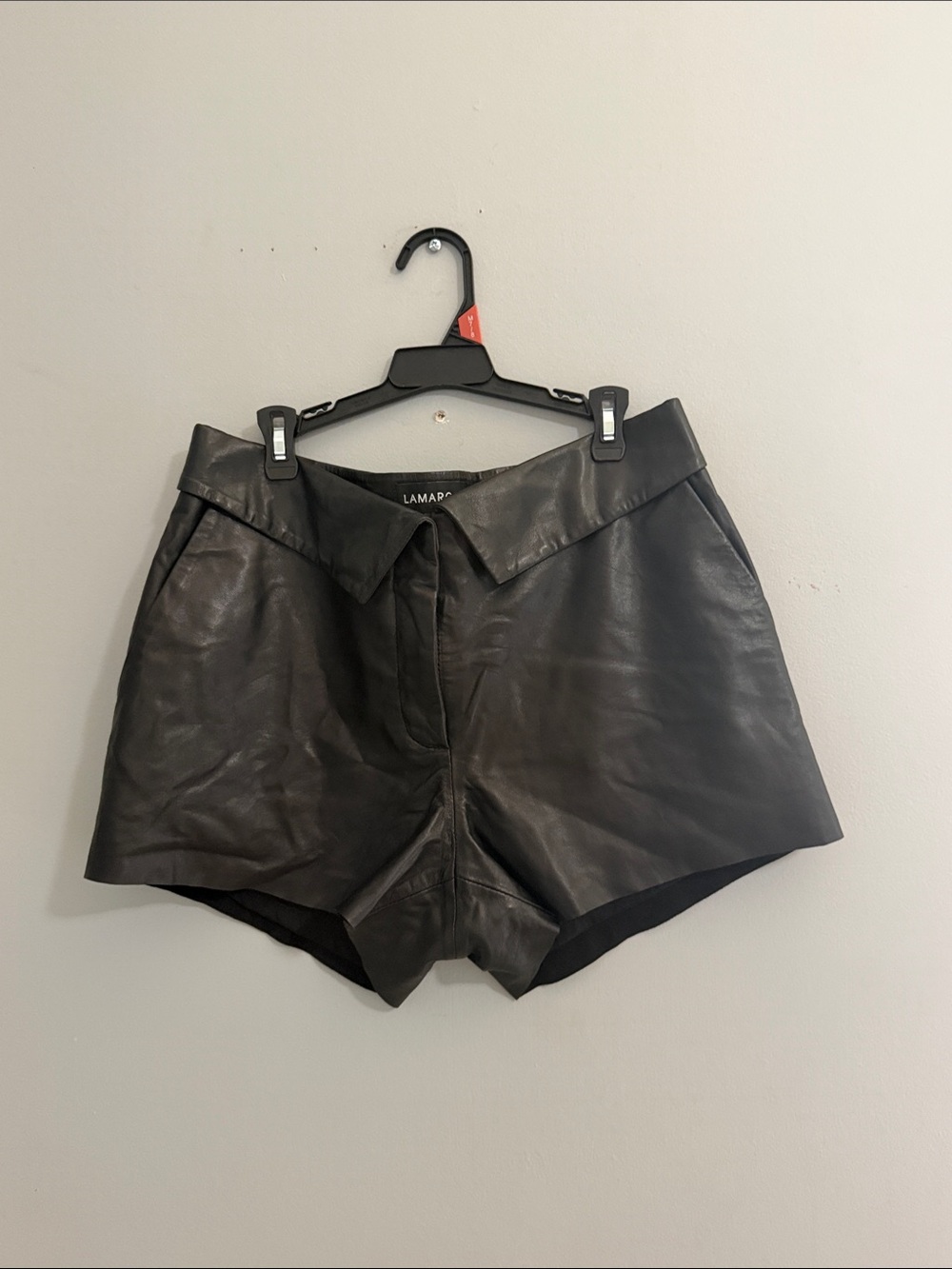 Lamarque Black Leather High-Rise Shorts